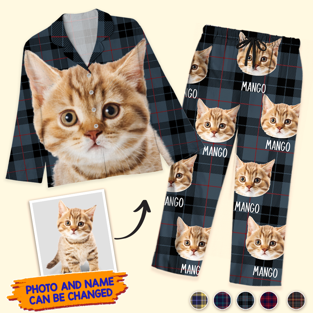 Personalized Custom Face Dog Cat Winter Pattern Pajamas Set, Funny Gift For Pet Lovers AB