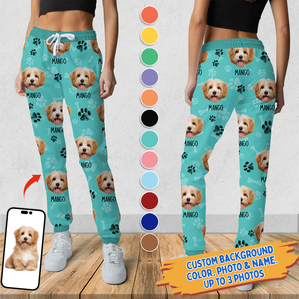 Upload Pet Image With Name Multicolor Sweatpants, Custom Gift For Men and Women AB