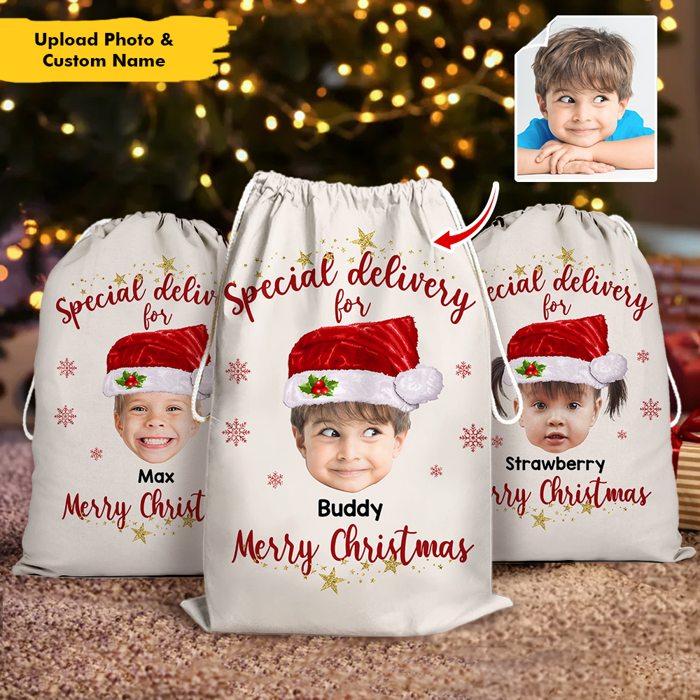 Personalized Face Photo Special Delivery For Christmas Bag, Christmas Gift For Family AB