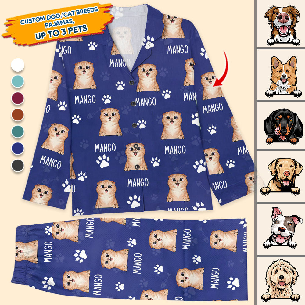 Custom Dog Cat Clipart With Name Pajamas Set, Pet Lover Gift AB
