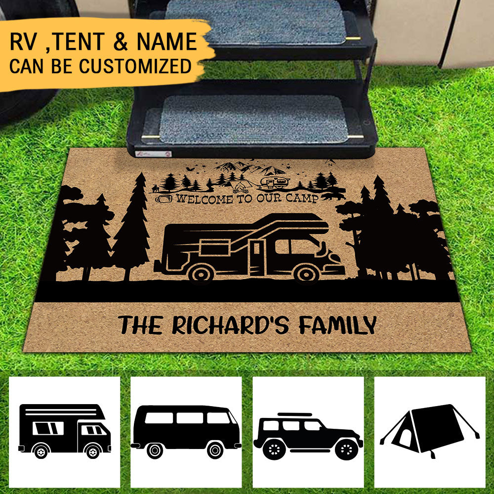 Welcome To Our Camp, Camping Gift, RVs Campers, Family Camping Doormat AB