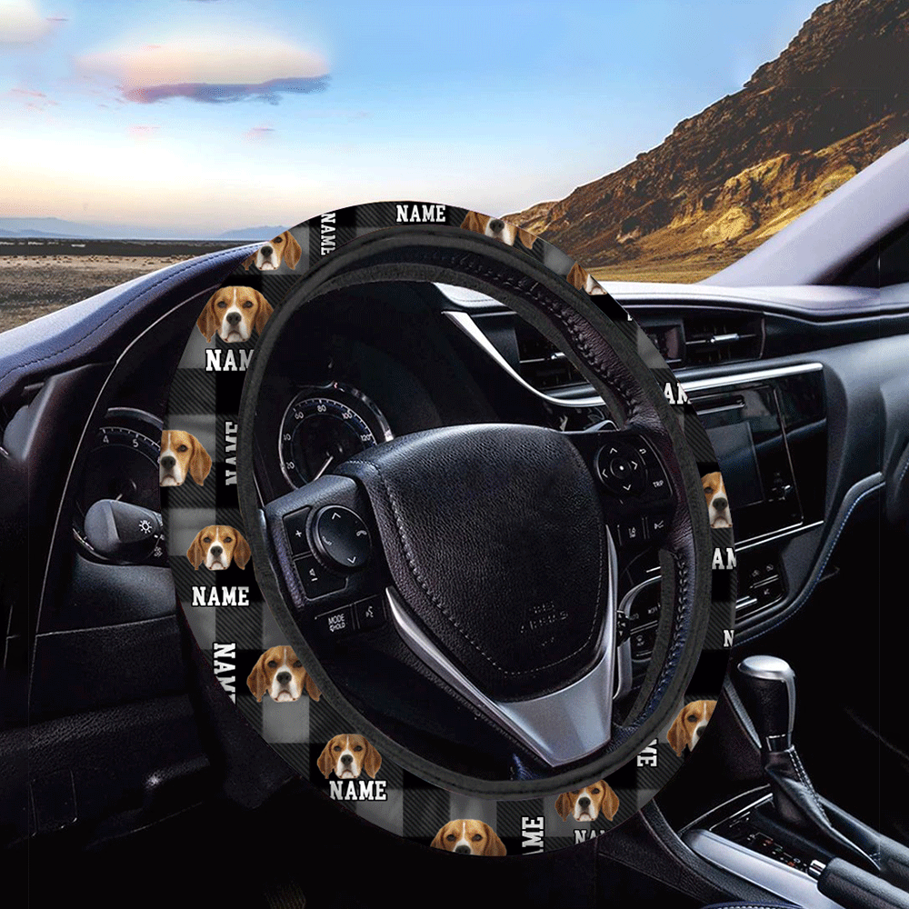 Custom Dog Mom Dog Dad Photo Car Steering Wheel Cover, Pet Lover Gift JonxiFon