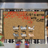 Thumbnail for Life Is Better With Cats Falling Leaves - Personalized Cat Doormat AB