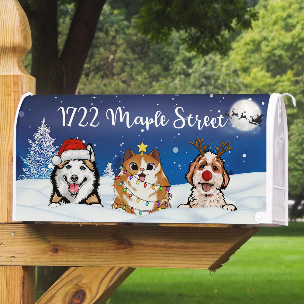 The Night Sky Of Christmas Dog Cat Mailbox Cover, Winter Mailbox AF