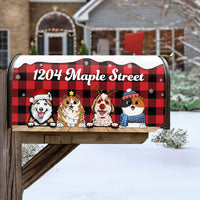 Thumbnail for Christmas Dog Cat Buffalo Plaid Address Mailbox Cover, Winter Mailbox AF