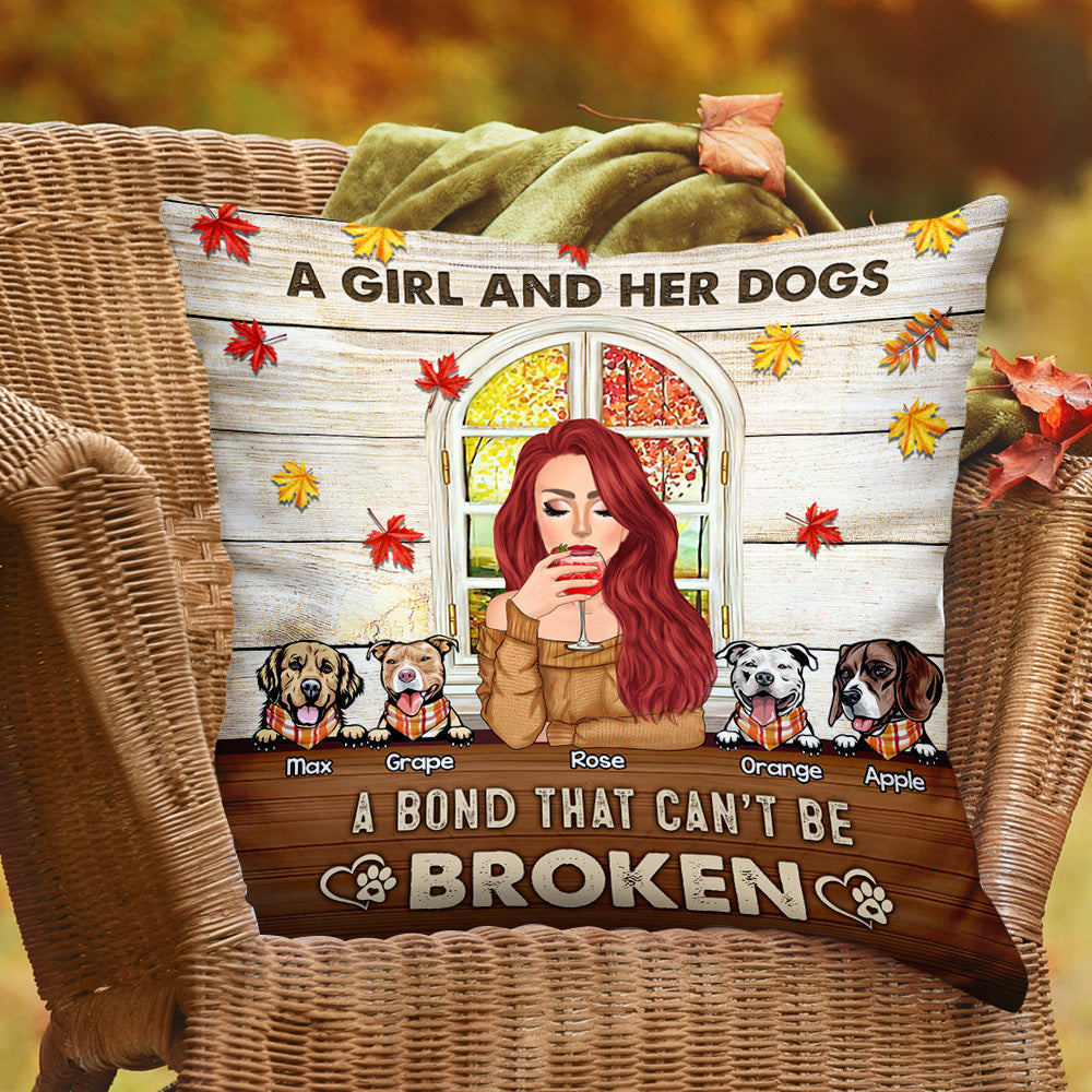 A Girl Her Dogs A Bond Custom Pillow, DIY Gift For Dog Lovers AD