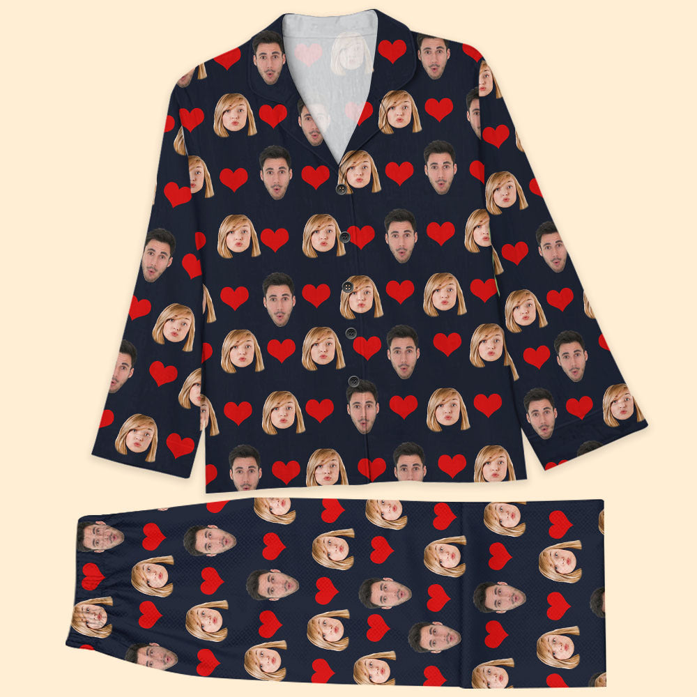 Custom Heart With Photo Couple Pajamas Set, Valentine's Day Gift FC