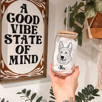 Thumbnail for Dog Face Line Drawing Cup Iced Coffee Glass with Lid Straw YHN-THUY