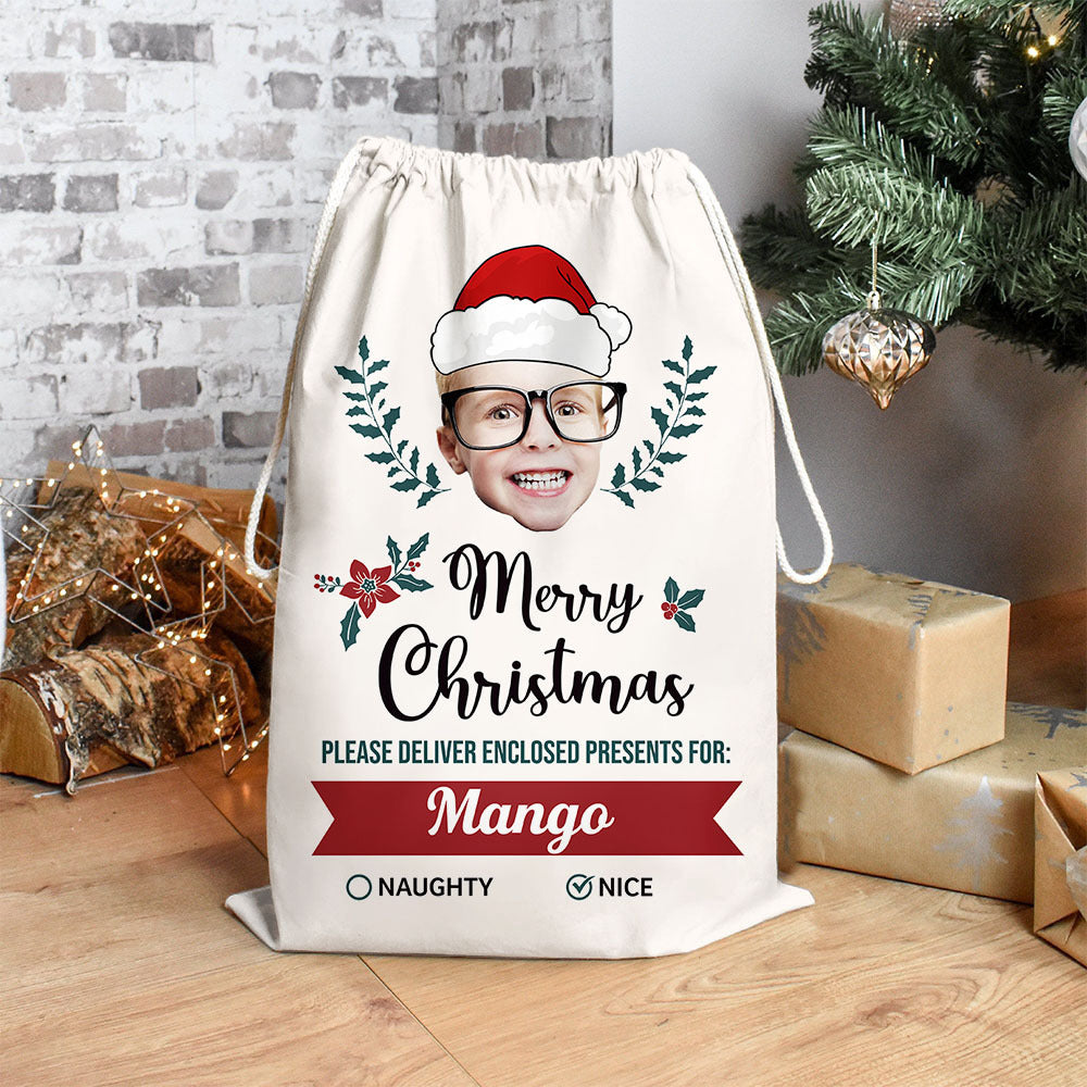 Custom Holly Flower Photo Christmas Bag, Christmas Gift AB