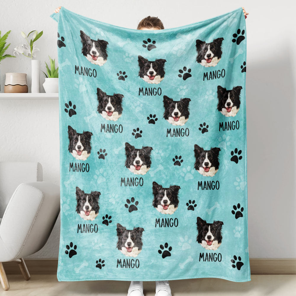 Custom Pet Photo & Paws Fleece Blanket, Pet Lover Gift AB