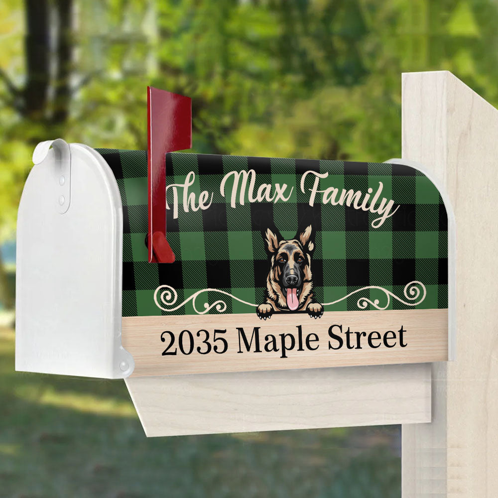 Personalized Buffalo Plaid Check Mailbox Cover, Dog Lover Gift AF