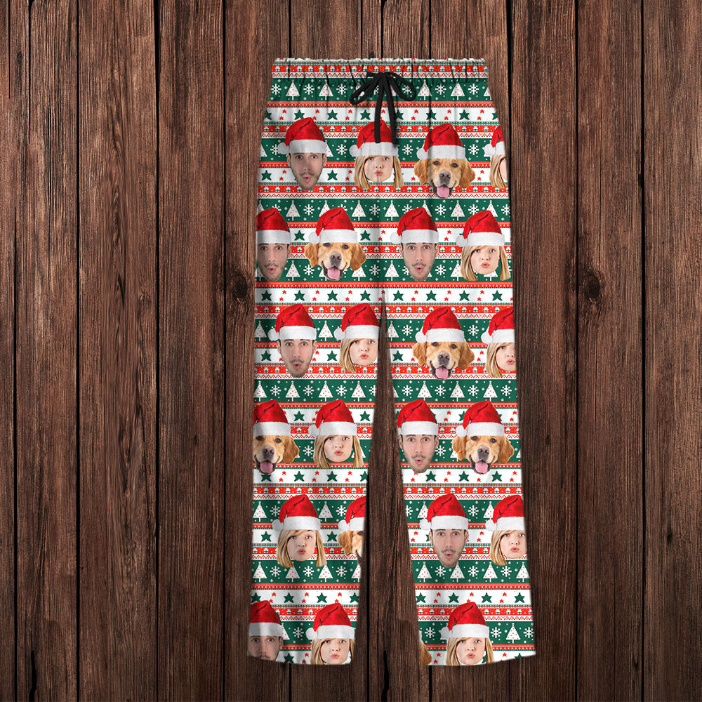 Custom Christmas With Face Photo Family Pajama Pants, Christmas Gift AB