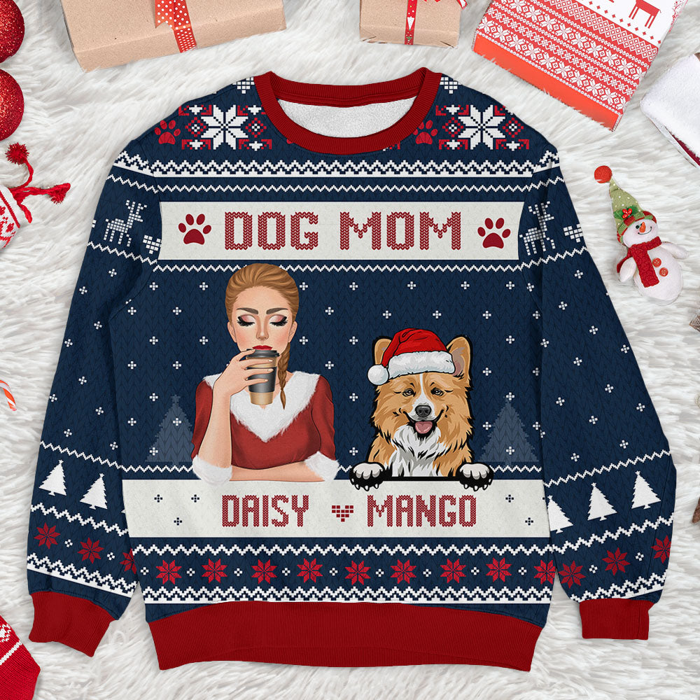 Personalized Dog Mom Ugly Christmas Sweatshirt, Christmas Gift For Dog Lovers AB