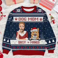 Thumbnail for Personalized Dog Mom Ugly Christmas Sweatshirt, Christmas Gift For Dog Lovers AB