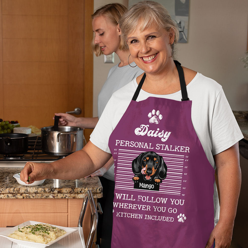 Personalized Personal Stalker Dog Will Follow Dog Mom Apron, Gift For Cooking Lover AI