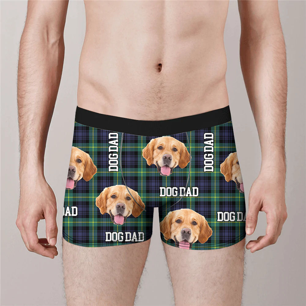 Custom Buffalo Plaid Photo Dog Cat Men's Boxer Briefs, Gift For Him AI