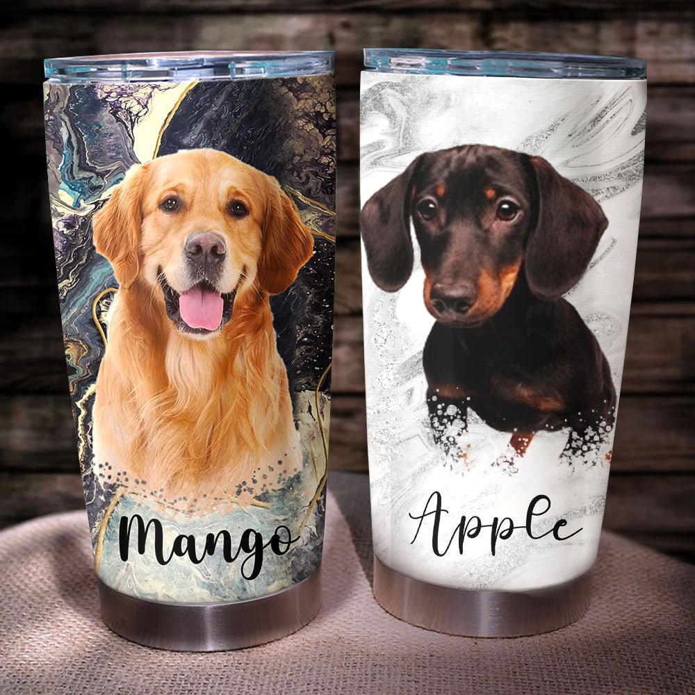 Pet Portrait Photo With Name Marble Tumbler, Pet Lover Gift, Gift For Friends AA