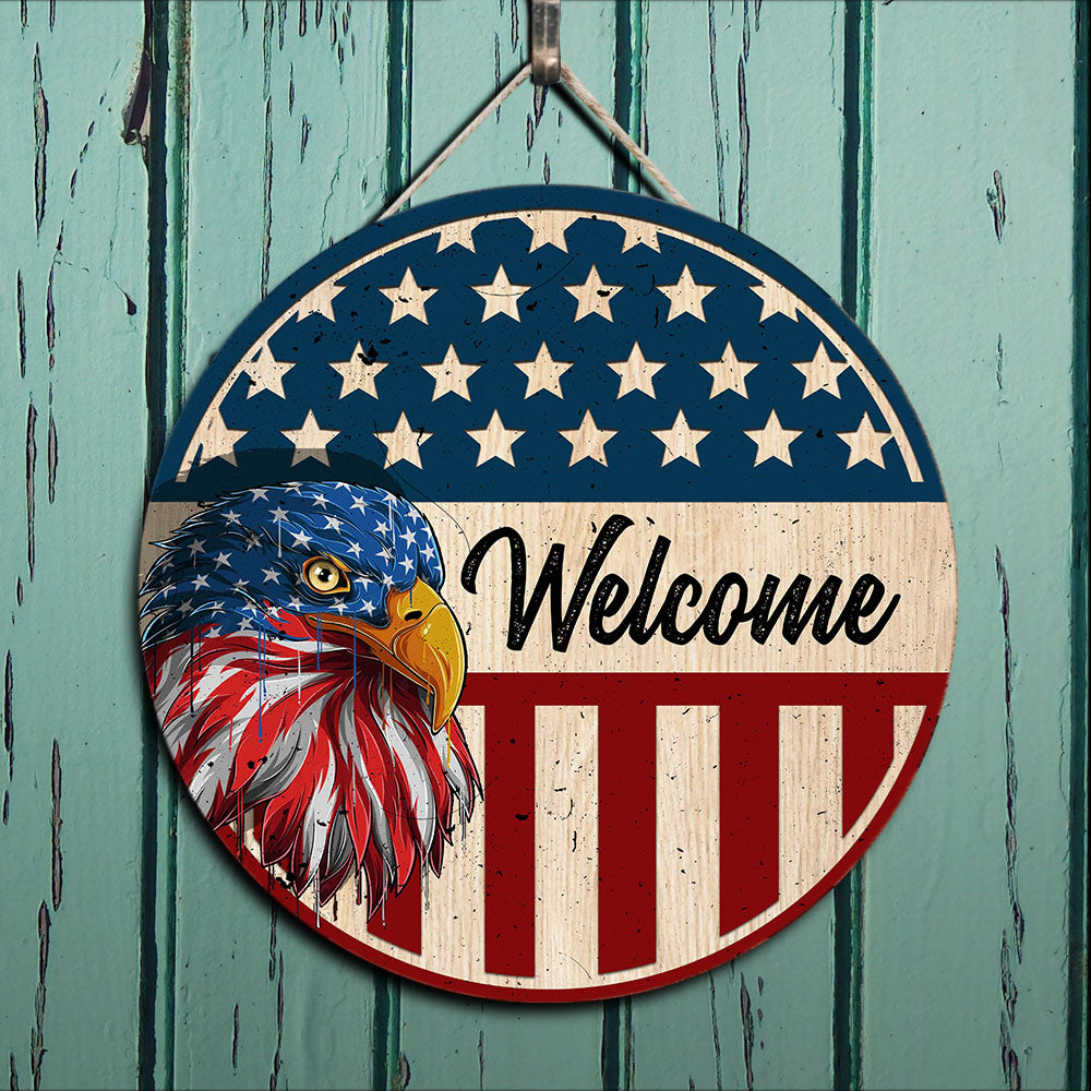 Eagel America Welcome Door Sign, 4th Of July Decoration Z