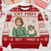 Thumbnail for Personalized Cat Mom Ugly Christmas Sweatshirt, Christmas Gift For Cat Lovers AB