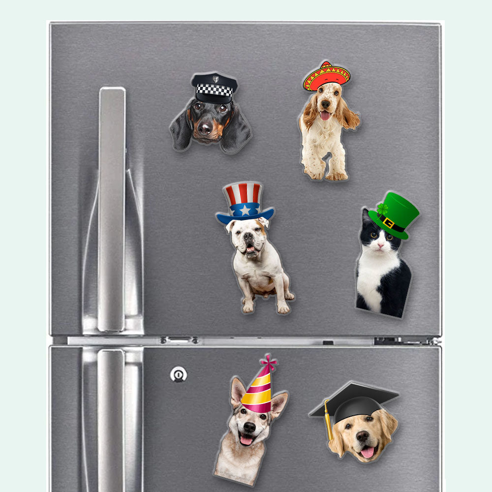 Custom Photo Cute Pet Hat Magnets, Fridge Magnet, Gift For Dog Cat Lovers JonxiFon