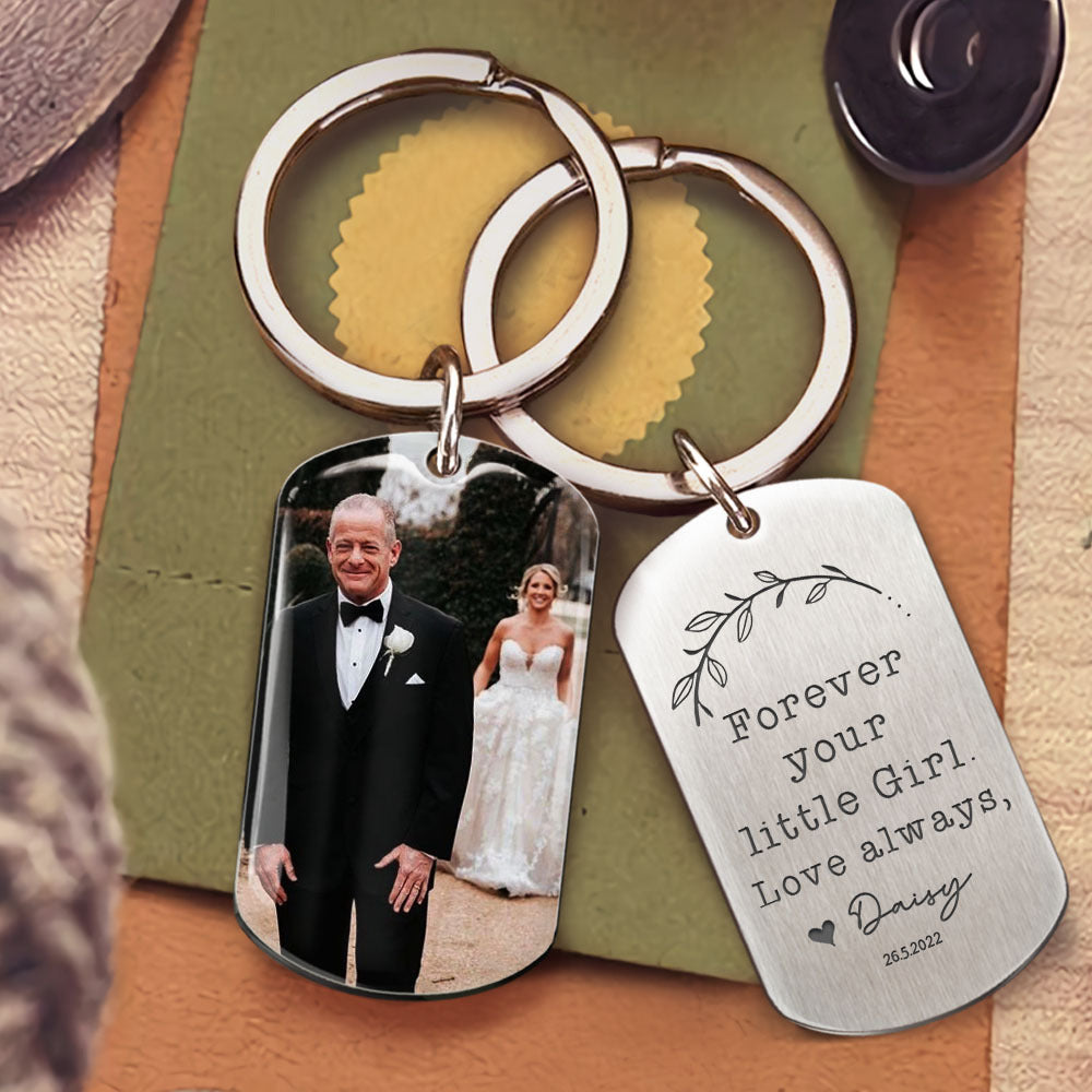 Forever Your Little Girl Dad Photo Metal Keychain, Gift For Dad AA