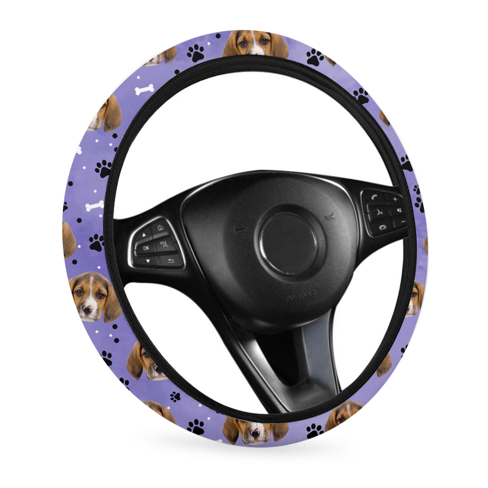 Custom Face With Paws Dog Cat Car Steering Wheel Cover, Pet Lover Gift FC