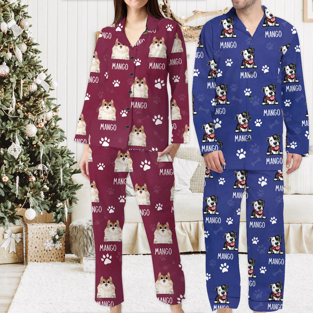 Custom Dog Cat Clipart With Name Pajamas Set, Pet Lover Gift AB
