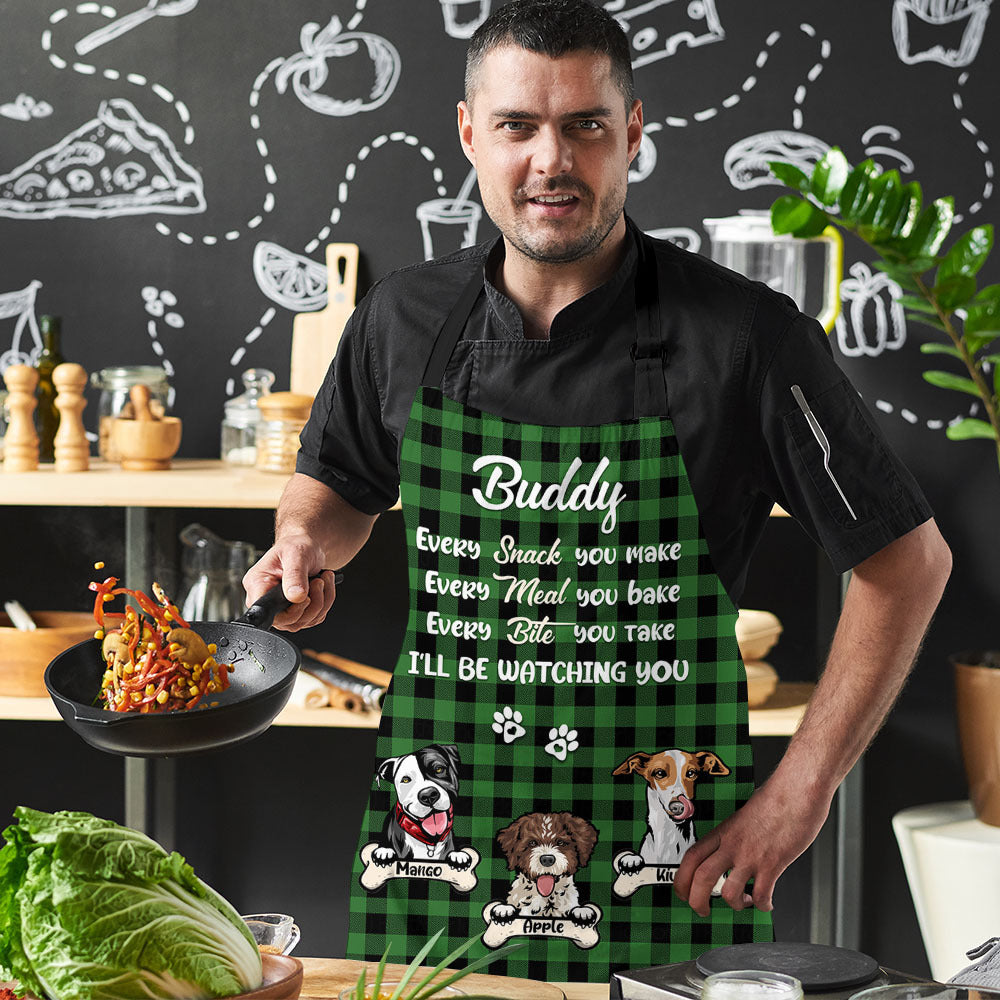 Personalized Dog Be Watching You Checked Pattern Mom Grandma Apron, Gift For Dog Lover AI