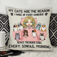 Thumbnail for My Cats Are The Reason I Wake Up Pillow, Personalized Gift For Cat Mom AD