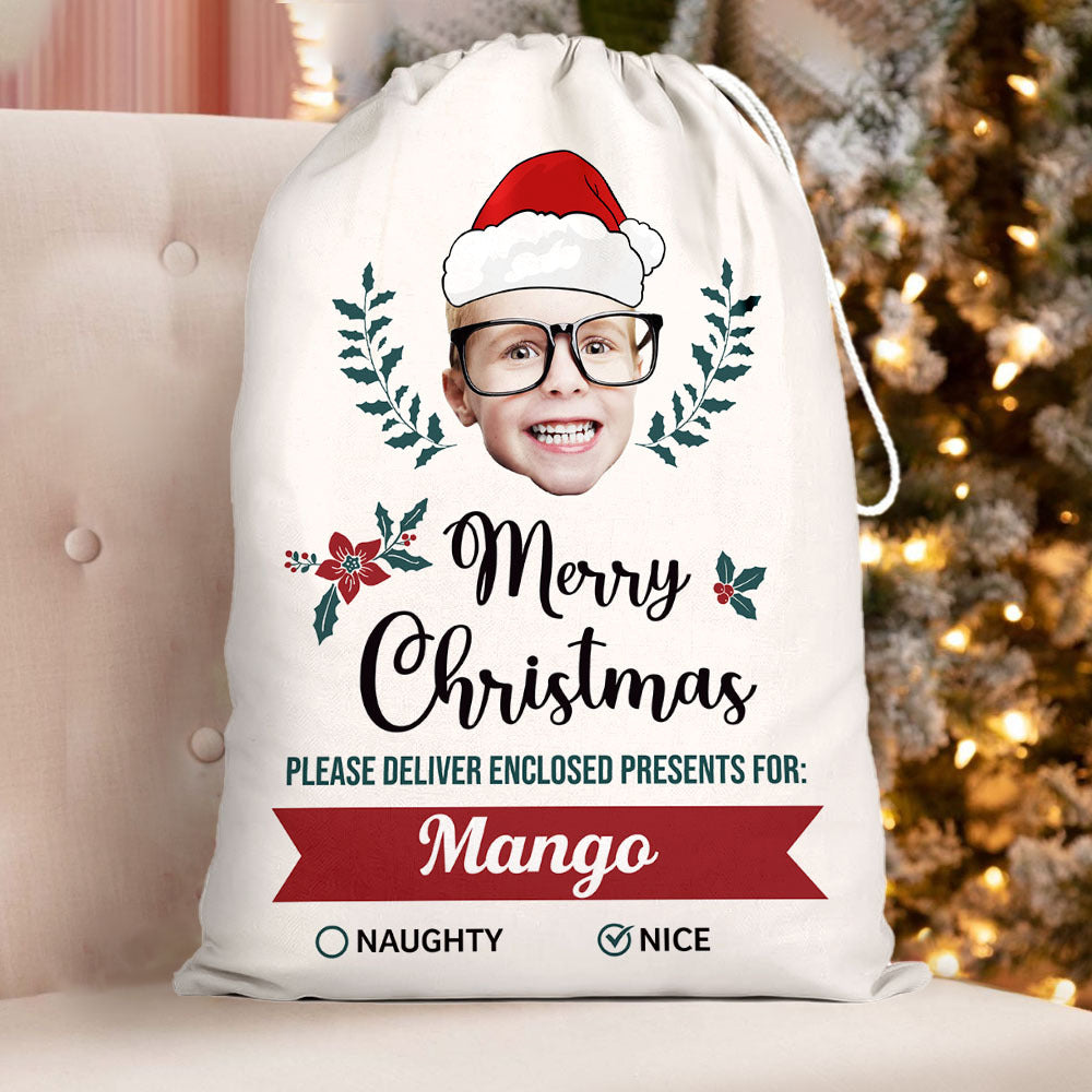 Custom Holly Flower Photo Christmas Bag, Christmas Gift AB