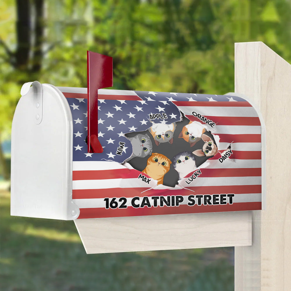 Cats Opened Patriotic Address House Magnetic Mailbox Cover, Personalized Gift For Cat Lovers AF