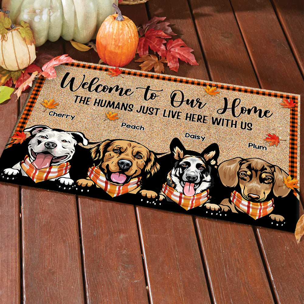 Personalized Welcome To Dog's House Doormat Fall Vibe, Dog Lover Gift AB