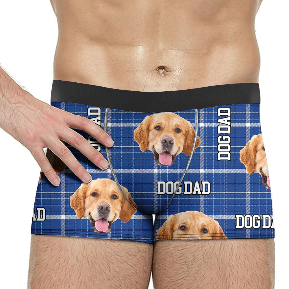 Custom Buffalo Plaid Photo Dog Cat Men's Boxer Briefs, Gift For Him AI