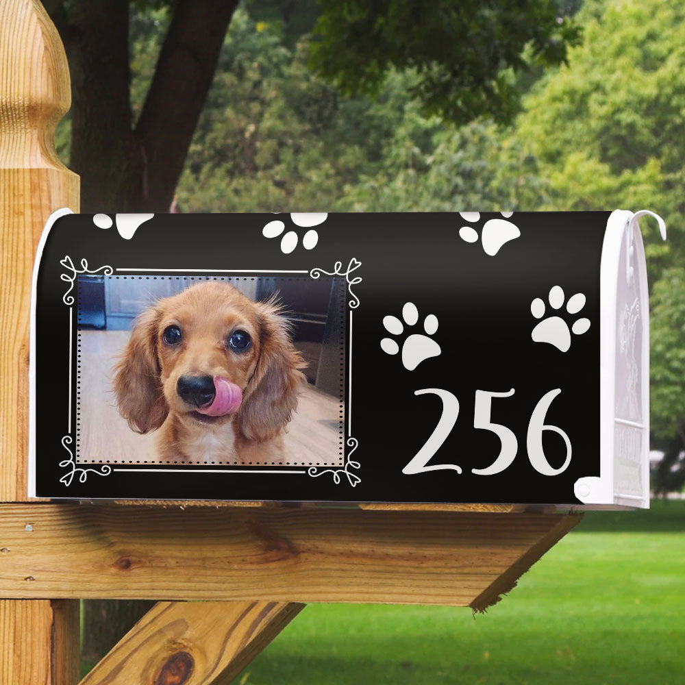 Paw Prints With Photo House Number Mailbox Cover, Pet Lover Gift AF