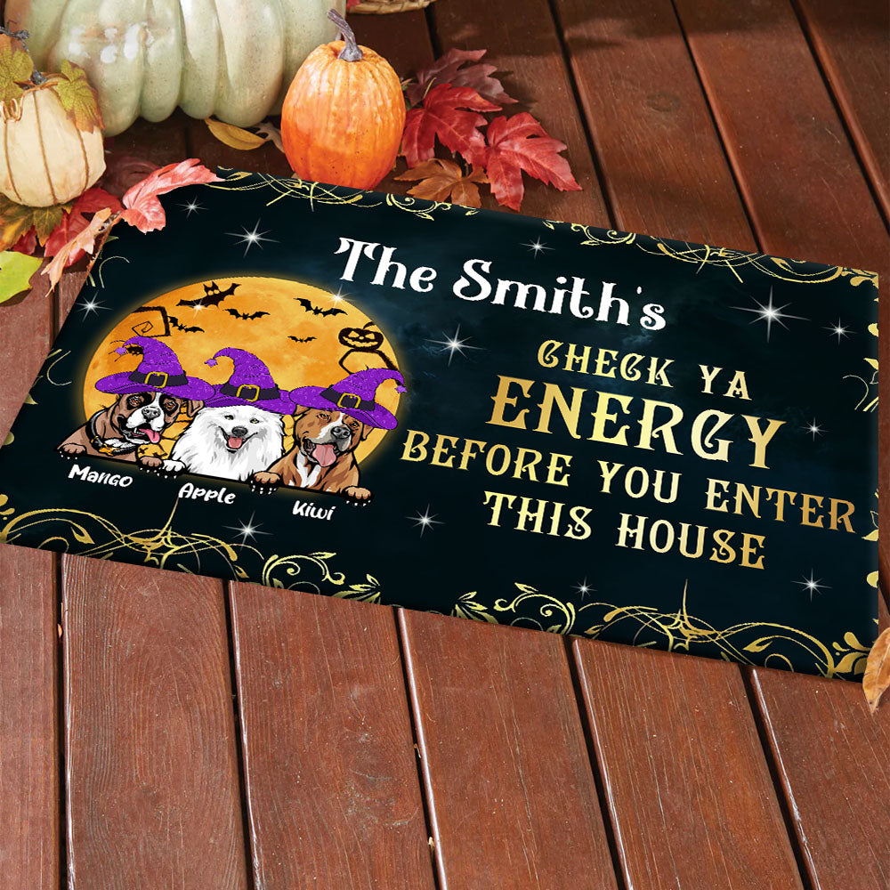 Personalized Dog Mom Check Ya Energy Halloween Doormat, Dog Lover Gift AB