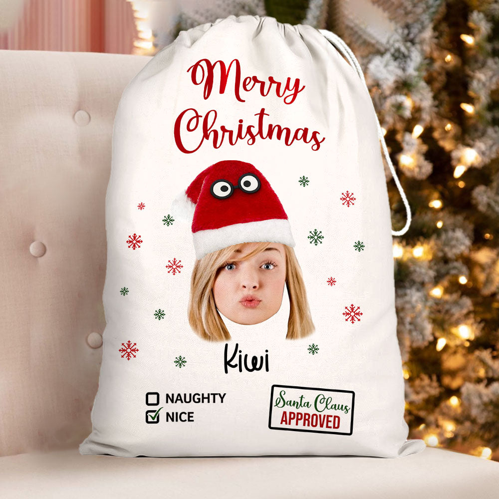 Personalized Face Photo Funny Trouser-Shaped Noel Hat Christmas Bag, Holiday Gift For Family AB
