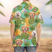 Thumbnail for Custom Pet Face Photo Turquoise Hawaiian Shirt, Pineapple Tropical AI