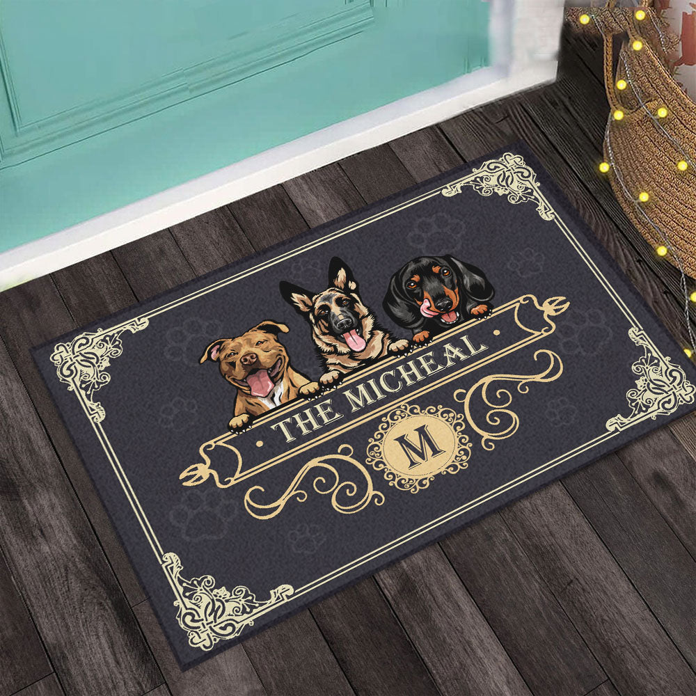 Personalized Elegant Dog Lover Family Welcome Doormat, Elegant Gift For Dog Lovers AB