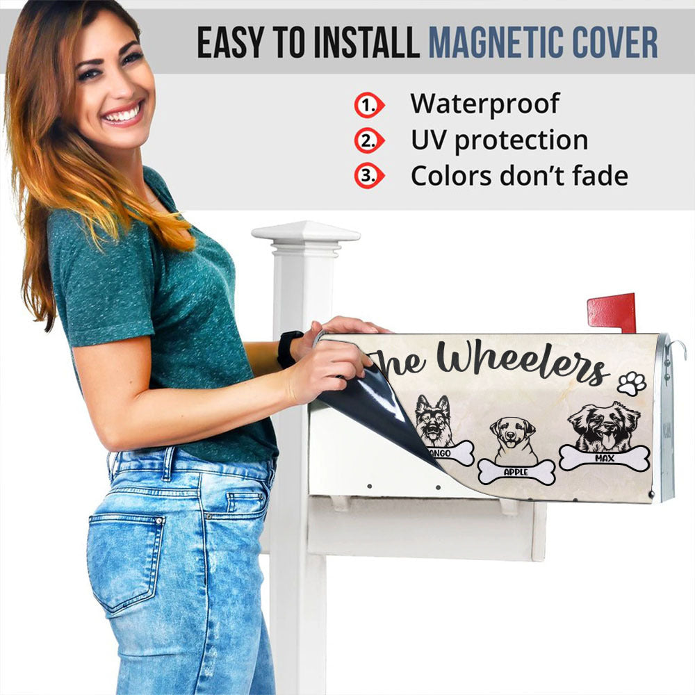 Dogs Cling To Bone Family Name Mailbox Cover, Dog Lover Gift AF