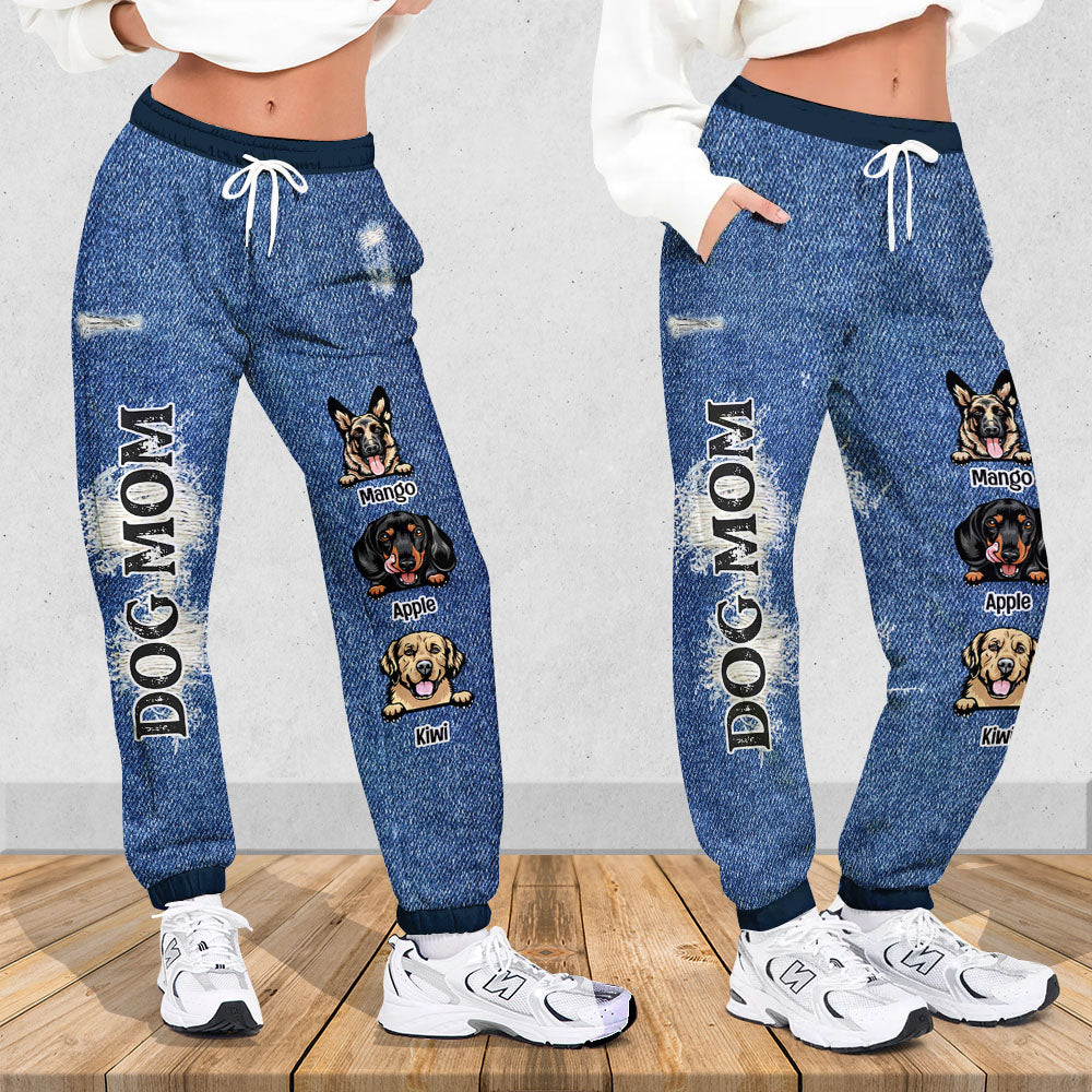 Custom Dog Mom Dog Dad Jeans Pattern Sweatpants, Best Gift For Dog Lovers AB