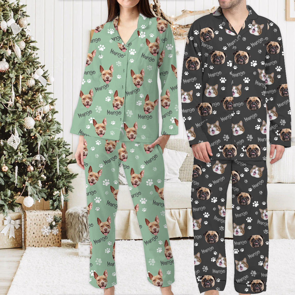 Custom Dog Cat Photo With Name Pajamas Set, Pet Lover Gift AB