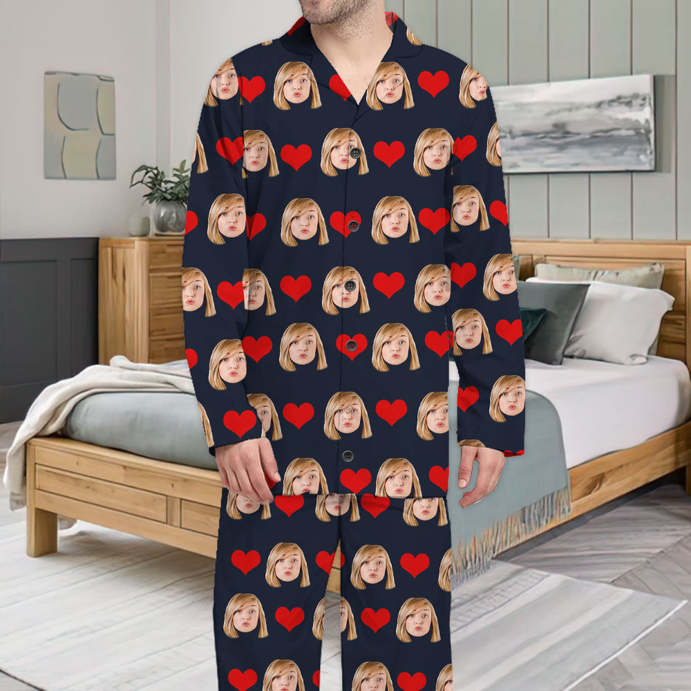 Custom Heart With Photo Couple Pajamas Set, Valentine's Day Gift FC