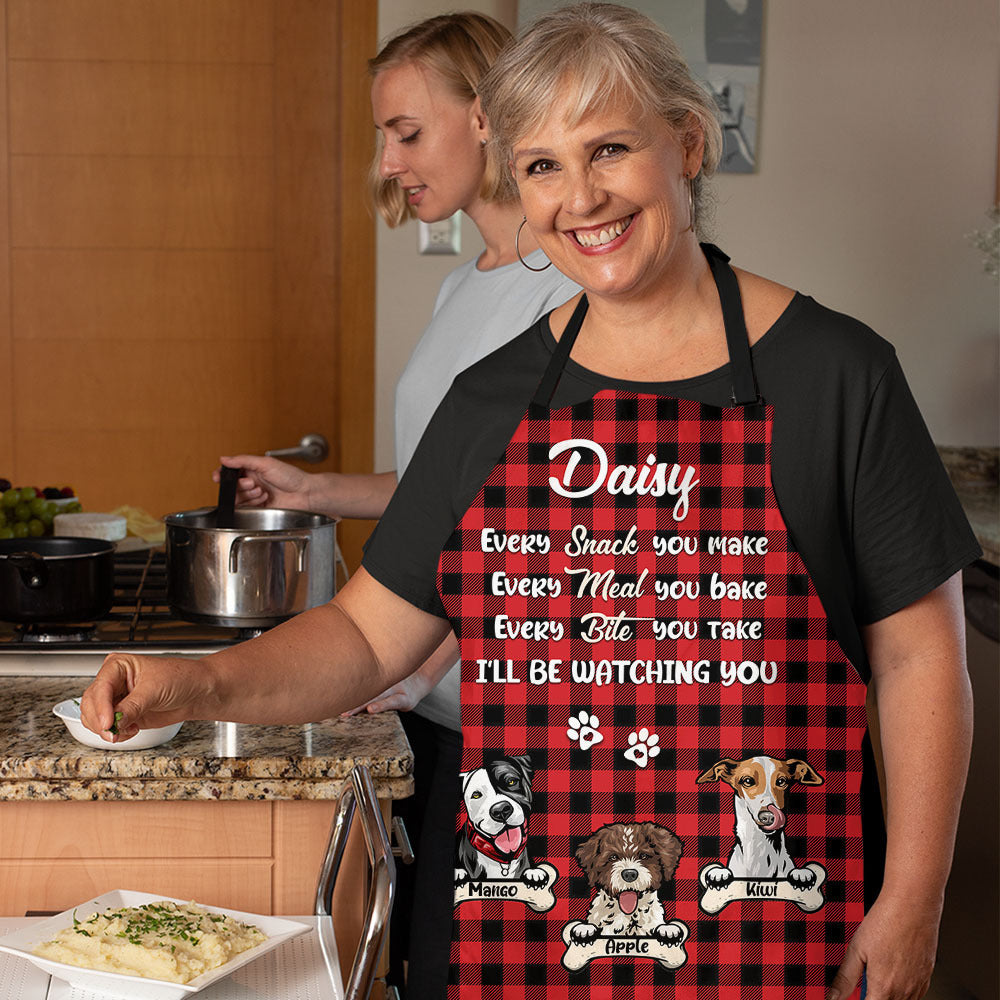 Personalized Dog Be Watching You Checked Pattern Mom Grandma Apron, Gift For Dog Lover AI