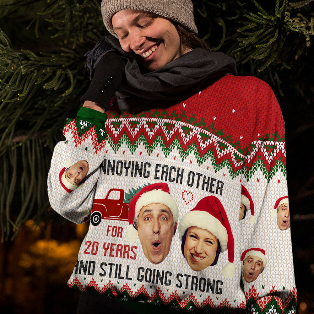 Annoying Each Other Custom Couple Face Ugly Christmas Sweatshirt Gift For Lovers, All-Over-Print Sweatshirt AB