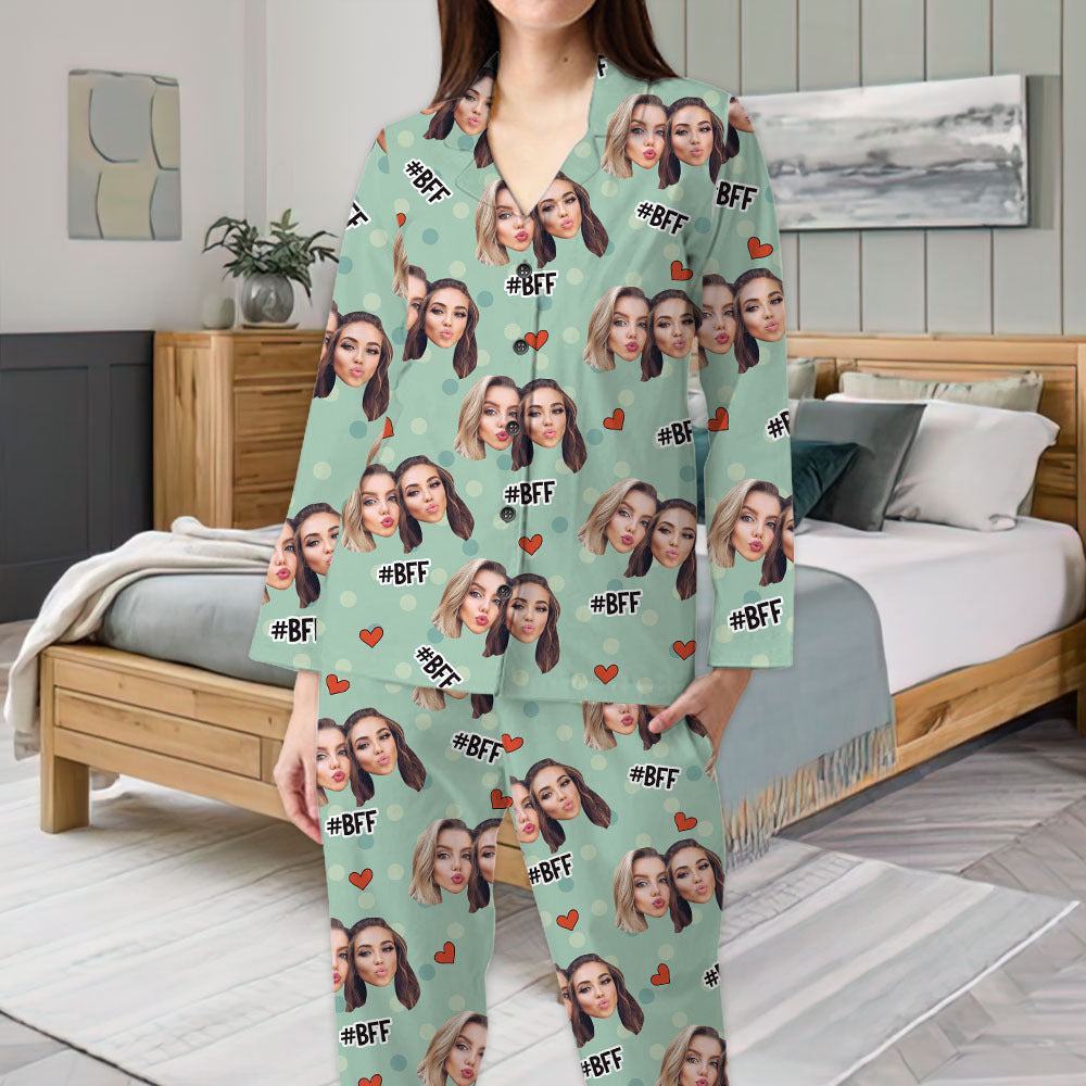 Custom Face Photo Besties Pajamas Set, Gift For Best Friends FC