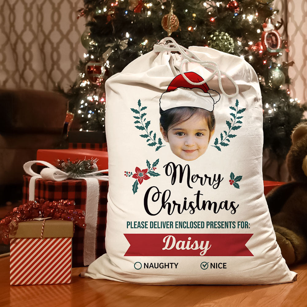 Custom Holly Flower Photo Christmas Bag, Christmas Gift AB