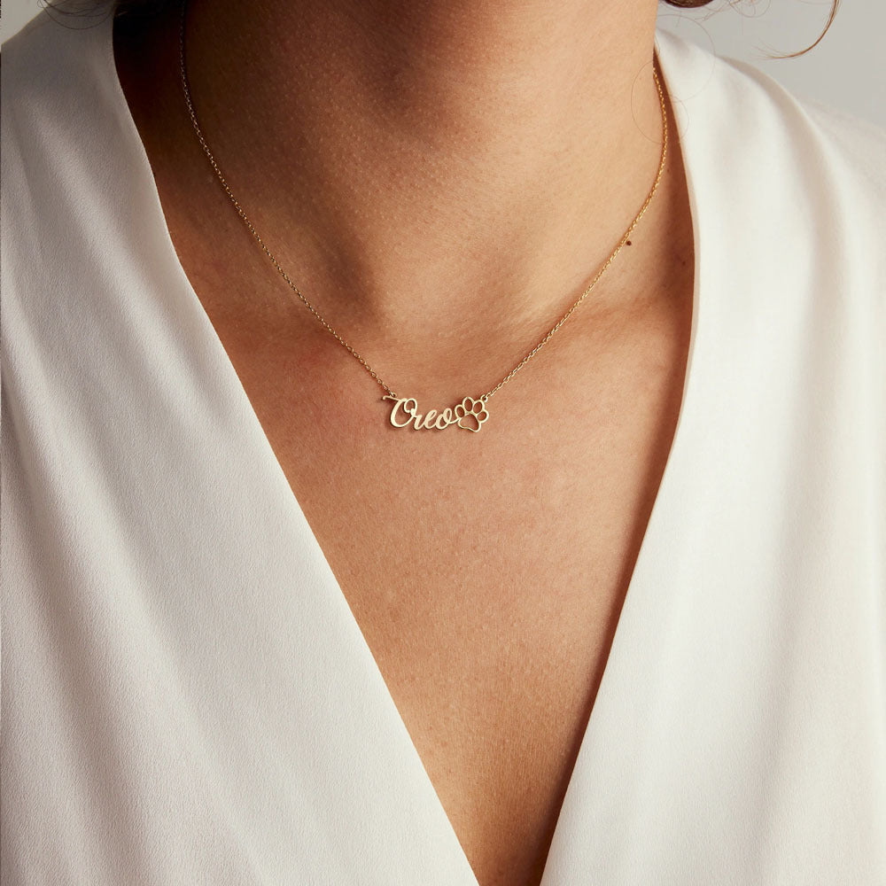 Custom Name With Paws Necklace, Pet Memorial Jewelry Gift JonxiFon