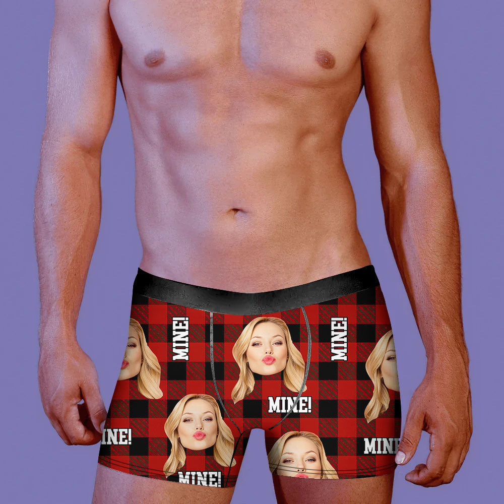 Custom Buffalo Plaid Photo Dog Cat Men's Boxer Briefs, Gift For Him AI