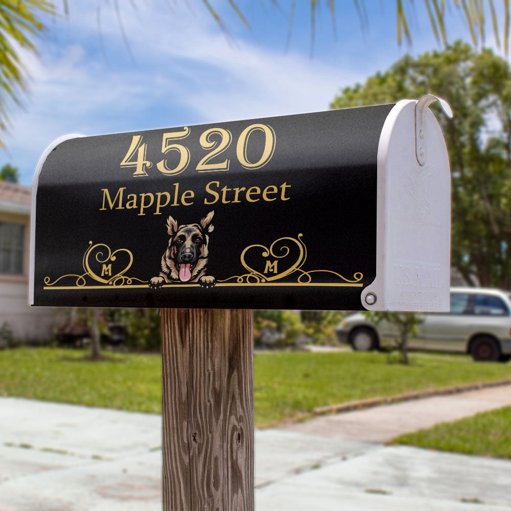 Family Name In Heart With Dog Mailbox Cover, Dog lover Gift AF