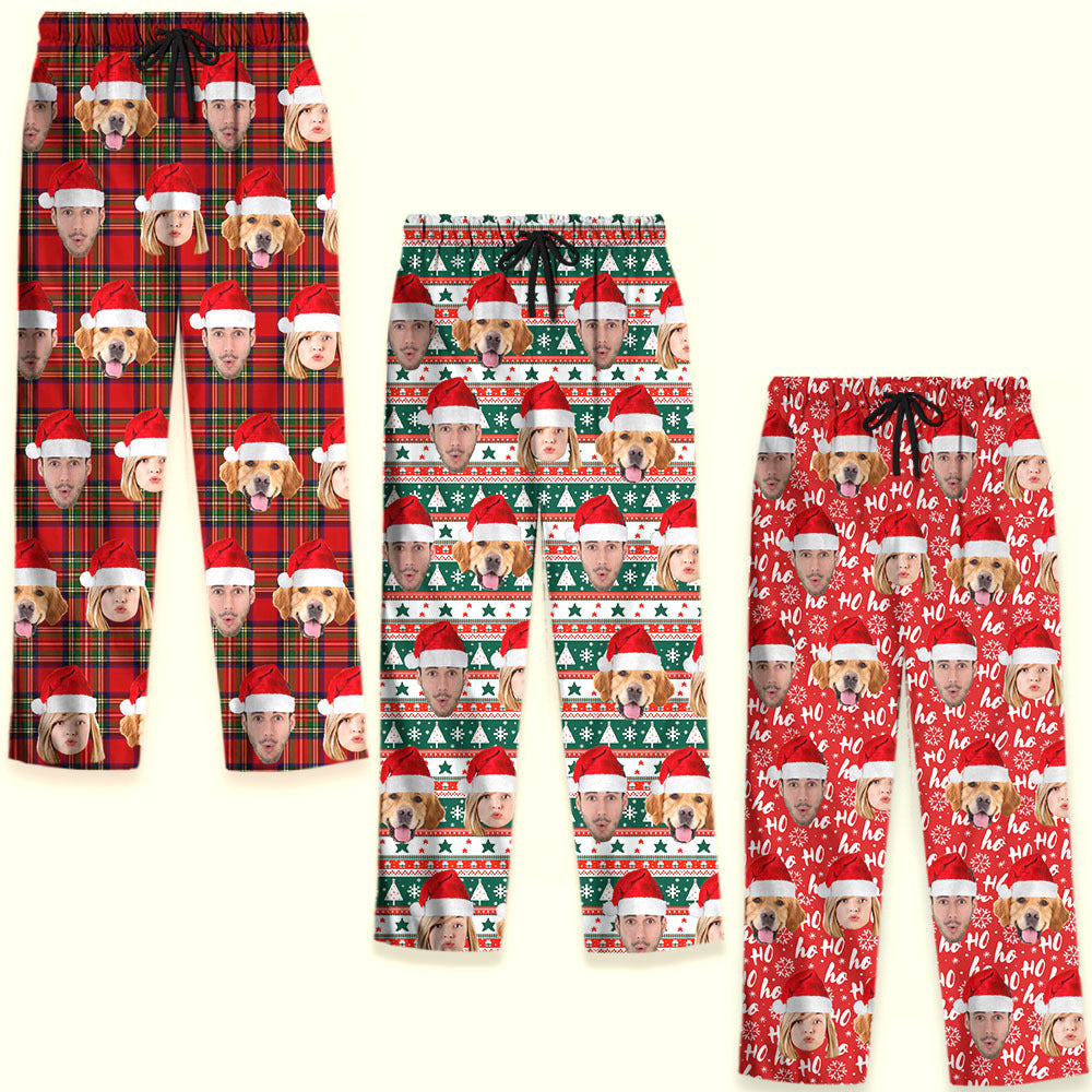 Custom Christmas With Face Photo Family Pajama Pants, Christmas Gift AB